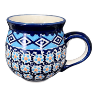 A picture of a Polish Pottery Medium Belly Mug (Blue Diamond) | K090U-DHR as shown at PolishPotteryOutlet.com/products/the-medium-belly-mug-blue-diamond-k090u-dhr