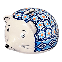 A picture of a Polish Pottery Hedgehog Bank (Blue Diamond) | S005U-DHR as shown at PolishPotteryOutlet.com/products/hedgehog-bank-blue-diamond-s005u-dhr