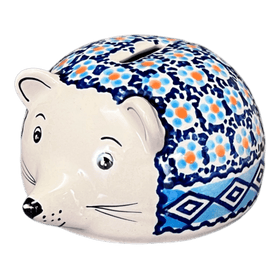 Polish Pottery Hedgehog Bank (Blue Diamond) | S005U-DHR Additional Image at PolishPotteryOutlet.com