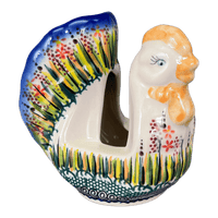 A picture of a Polish Pottery Chicken Napkin Holder (Morning Meadow) | GS02-ULA as shown at PolishPotteryOutlet.com/products/chicken-napkin-holder-ula-gs02-ula