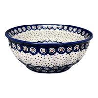 A picture of a Polish Pottery 9" Bowl (Peacock Dot) | M086U-54K as shown at PolishPotteryOutlet.com/products/9-bowl-peacock-dot-m086u-54k