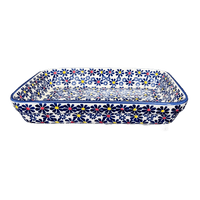 A picture of a Polish Pottery 8"x10" Rectangular Baker (Field of Daisies) | P103S-S001 as shown at PolishPotteryOutlet.com/products/8x10-rectangular-baker-field-of-daisies-p103s-s001