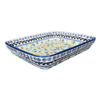 A picture of a Polish Pottery 8"x10" Rectangular Baker (Floral Swirl) | P103U-BL01 as shown at PolishPotteryOutlet.com/products/8x10-rectangular-baker-floral-swirl-p103u-bl01
