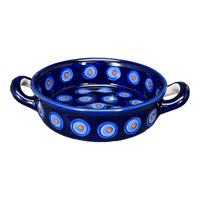 A picture of a Polish Pottery Small Round Casserole (Harvest Moon) | Z153S-ZP01 as shown at PolishPotteryOutlet.com/products/small-round-casserole-w-handles-harvest-moon-z153s-zp01