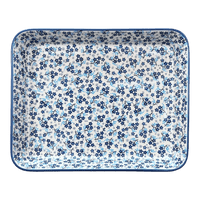 A picture of a Polish Pottery 10" x 13" Rectangular Baker (Scattered Blues) | P105S-AS45 as shown at PolishPotteryOutlet.com/products/10-x-13-rectangular-baker-scattered-blues-p105s-as45