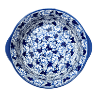 A picture of a Polish Pottery 10" Deep Round Baker (Dusty Blue Butterflies) | Z155U-AS56 as shown at PolishPotteryOutlet.com/products/deep-round-baker-dusty-blue-butterflies-z155u-as56