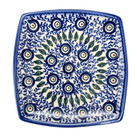 A picture of a Polish Pottery 7.25" Square Plate (Peacock Vine) | GT06-UPL as shown at PolishPotteryOutlet.com/products/medium-square-plate-upl-gt06-upl