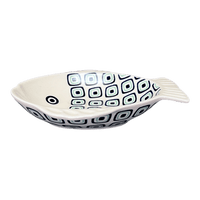 A picture of a Polish Pottery Small Fish Platter (Green Retro) | S014U-604A as shown at PolishPotteryOutlet.com/products/small-fish-platter-green-retro-s014u-604a