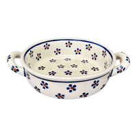 A picture of a Polish Pottery Small Round Casserole (Petite Floral) | Z153T-64 as shown at PolishPotteryOutlet.com/products/small-round-casserole-w-handles-petite-floral-z153t-64