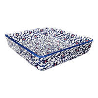 A picture of a Polish Pottery 8" Square Baker (Blue Canopy) | P151U-IS04 as shown at PolishPotteryOutlet.com/products/8-square-baker-blue-canopy-p151u-is04