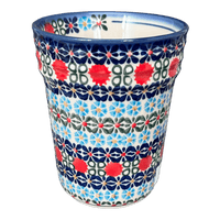 A picture of a Polish Pottery Large Ridged Tumbler (Pom-Pom Flower) | NDA345-30 as shown at PolishPotteryOutlet.com/products/large-ridged-tumbler-pom-pom-flower-nda345-30