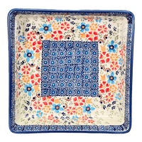 A picture of a Polish Pottery 8" Square Baker (Festive Flowers) | P151S-IZ16 as shown at PolishPotteryOutlet.com/products/8-square-baker-festive-flowers-p151s-iz16