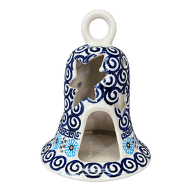 Polish Pottery Large Bell Luminary (Blue Daisy Spiral) | NDA138-38 Additional Image at PolishPotteryOutlet.com