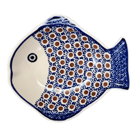 A picture of a Polish Pottery Small Fish Platter (Chocolate Drop) | S014T-55 as shown at PolishPotteryOutlet.com/products/small-fish-platter-chocolate-drop-s014t-55