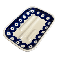 A picture of a Polish Pottery Rectangular Soap Dish (Dot to Dot) | M191T-70A as shown at PolishPotteryOutlet.com/products/rectangular-soap-dish-dot-to-dot-m191t-70a