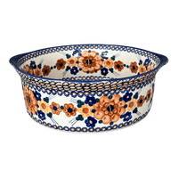 A picture of a Polish Pottery 10" Deep Round Baker (Bouquet in a Basket) | Z155S-JZK as shown at PolishPotteryOutlet.com/products/deep-round-baker-bouquet-in-a-basket-z155s-jzk