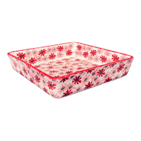 A picture of a Polish Pottery 8" Square Baker (Scarlet Daisy) | P151U-AS73 as shown at PolishPotteryOutlet.com/products/8-square-baker-scarlet-daisy-p151u-as73