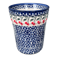 A picture of a Polish Pottery Large Ridged Tumbler (Cherries Jubilee) | NDA345-29 as shown at PolishPotteryOutlet.com/products/large-ridged-tumbler-cherries-jubilee-nda345-29