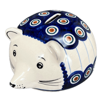 A picture of a Polish Pottery Hedgehog Bank (Peacock in Line) | S005T-54A as shown at PolishPotteryOutlet.com/products/hedgehog-bank-peacock-in-line-s005t-54a