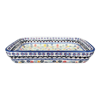 A picture of a Polish Pottery 8"x10" Rectangular Baker (Floral Swirl) | P103U-BL01 as shown at PolishPotteryOutlet.com/products/8x10-rectangular-baker-floral-swirl-p103u-bl01