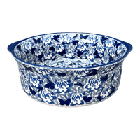 A picture of a Polish Pottery 10" Deep Round Baker (Dusty Blue Butterflies) | Z155U-AS56 as shown at PolishPotteryOutlet.com/products/deep-round-baker-dusty-blue-butterflies-z155u-as56