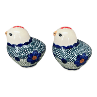 A picture of a Polish Pottery Salt and Pepper Birds (Violet Storm) | S087U-ASZ as shown at PolishPotteryOutlet.com/products/salt-pepper-birds-violet-storm-s087u-asz