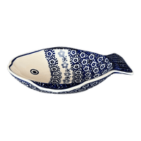 A picture of a Polish Pottery Small Fish Platter (Butterfly Border) | S014T-P249 as shown at PolishPotteryOutlet.com/products/small-fish-platter-butterfly-border-s014t-p249