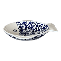 A picture of a Polish Pottery Small Fish Platter (Navy Retro) | S014U-601A as shown at PolishPotteryOutlet.com/products/small-fish-platter-navy-retro-s014u-601a