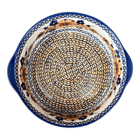 A picture of a Polish Pottery 10" Deep Round Baker (Bouquet in a Basket) | Z155S-JZK as shown at PolishPotteryOutlet.com/products/deep-round-baker-bouquet-in-a-basket-z155s-jzk