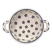 A picture of a Polish Pottery Small Round Casserole (Petite Floral) | Z153T-64 as shown at PolishPotteryOutlet.com/products/small-round-casserole-w-handles-petite-floral-z153t-64