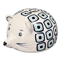 A picture of a Polish Pottery Hedgehog Bank (Green Retro) | S005U-604A as shown at PolishPotteryOutlet.com/products/hedgehog-bank-green-retro-s005u-604a