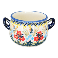 A picture of a Polish Pottery Individual Soup Tureen W/Handles (Bundled Bouquets) | B006S-JZ33 as shown at PolishPotteryOutlet.com/products/individual-soup-tureen-w-handles-bundled-bouquets-b006s-jz33