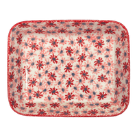 A picture of a Polish Pottery 8"x10" Rectangular Baker (Scarlet Daisy) | P103U-AS73 as shown at PolishPotteryOutlet.com/products/8x10-rectangular-baker-scarlet-daisy-p103u-as73