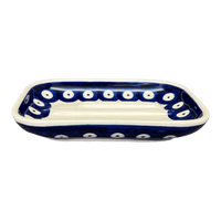 A picture of a Polish Pottery Rectangular Soap Dish (Dot to Dot) | M191T-70A as shown at PolishPotteryOutlet.com/products/rectangular-soap-dish-dot-to-dot-m191t-70a