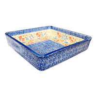 A picture of a Polish Pottery 8" Square Baker (Festive Flowers) | P151S-IZ16 as shown at PolishPotteryOutlet.com/products/8-square-baker-festive-flowers-p151s-iz16