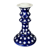 A picture of a Polish Pottery Candlestick (Dot to Dot) | S124T-70A as shown at PolishPotteryOutlet.com/products/tall-candlestick-dot-to-dot-s124t-70a