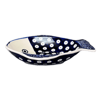 A picture of a Polish Pottery Small Fish Platter (Dot to Dot) | S014T-70A as shown at PolishPotteryOutlet.com/products/small-fish-platter-dot-to-dot-s014t-70a