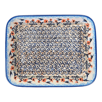 A picture of a Polish Pottery 8"x10" Rectangular Baker (Hummingbird Harvest) | P103S-JZ35 as shown at PolishPotteryOutlet.com/products/8x10-rectangular-baker-hummingbird-harvest-p103s-jz35