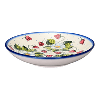 A picture of a Polish Pottery Bowl, Round, Pasta Bowl, WR (WR5E) in "Strawberries & Blossoms" by W.R. Ceramika | WR5E-WR2 as shown at PolishPotteryOutlet.com/products/pasta-bowl-strawberries-blossoms-wr5e-wr2