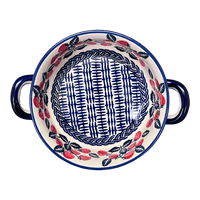 A picture of a Polish Pottery Small Round Casserole (Fresh Strawberries) | Z153U-AS70 as shown at PolishPotteryOutlet.com/products/small-round-casserole-w-handles-fresh-strawberries-z153u-as70
