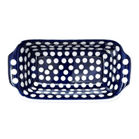 A picture of a Polish Pottery Large Bread Baker (Hello Dotty) | NDA182-A64 as shown at PolishPotteryOutlet.com/products/large-bread-baker-hello-dotty-nda182-64