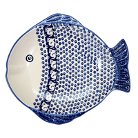 A picture of a Polish Pottery Large Fish Platter (Kitty Cat Path) | S015T-KOT6 as shown at PolishPotteryOutlet.com/products/large-fish-platter-kitty-cat-path-s015t-kot6