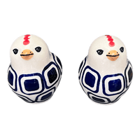 A picture of a Polish Pottery Salt and Pepper Birds (Navy Retro) | S087U-601A as shown at PolishPotteryOutlet.com/products/salt-pepper-birds-navy-retro-s087u-601a