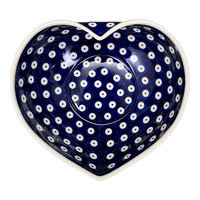 A picture of a Polish Pottery Large Heart Bowl (Dot to Dot) | M189T-70A as shown at PolishPotteryOutlet.com/products/large-heart-bowl-dot-to-dot-m189t-70a