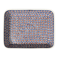 A picture of a Polish Pottery 9"x11" Rectangular Baker (Chocolate Drop) | P104T-55 as shown at PolishPotteryOutlet.com/products/9x11-rectangular-baker-chocolate-drop-p104t-55