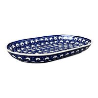 A picture of a Polish Pottery 7"x11" Oval Roaster (Night Eyes) | P099T-57 as shown at PolishPotteryOutlet.com/products/7x11-oval-roaster-night-eyes-p099t-57