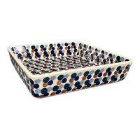 A picture of a Polish Pottery 8" Square Baker (Fall Confetti) | P151U-BM01 as shown at PolishPotteryOutlet.com/products/8-square-baker-fall-confetti-p151u-bm01