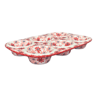 A picture of a Polish Pottery Muffin Pan (Scarlet Daisy) | F093U-AS73 as shown at PolishPotteryOutlet.com/products/muffin-pan-scarlet-daisy-f093u-as73