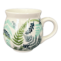 A picture of a Polish Pottery Medium Belly Mug (Scattered Ferns) | K090S-GZ39 as shown at PolishPotteryOutlet.com/products/the-medium-belly-mug-scattered-ferns-k090s-gz39