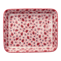 A picture of a Polish Pottery 10" x 13" Rectangular Baker (Scarlet Daisy) | P105U-AS73 as shown at PolishPotteryOutlet.com/products/10-x-13-rectangular-baker-scarlet-daisy-p105u-as73